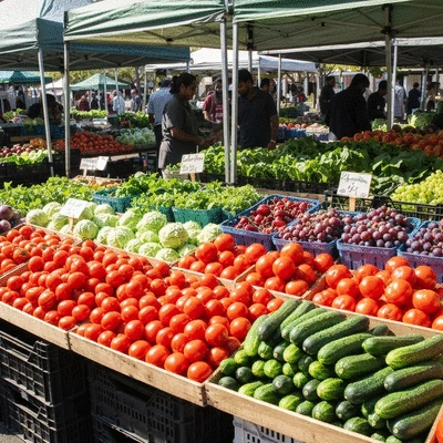 Fresh seasonal vegetables and fruits at a Melbourne farmers market