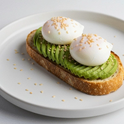 Artistically presented smashed avocado toast on a rustic plate